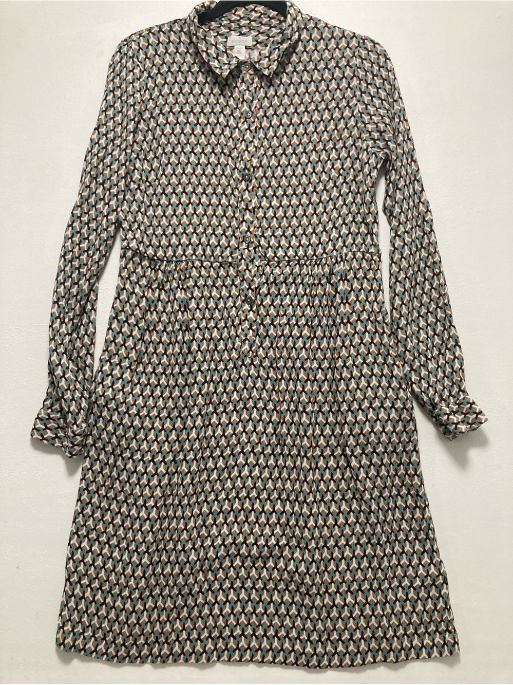 Bagutta 'Albas' Geometric Print Viscose Shirt Dress Long Sleeve Size L